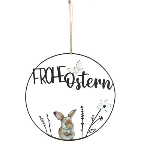TrendLine Aufhänger Metall mit Niete Frohe Ostern Ø 30 cm schwarz-weiß Osterkranz