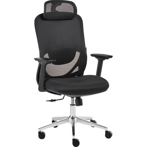 Sedia da ufficio girevole ergonomica in rete e plastica con regolazione in altezza e poggiatesta regolabile nera Ervione