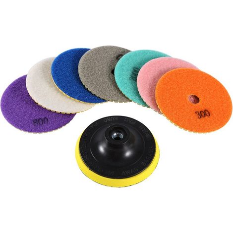 Kit Complet 8Pcs Disque Diamant 4 Pouces 50-3000 Support Adhésif Double Face pour Marbre Granit Béton avec Meuleuse d'Angle (1/5)