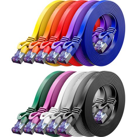 10x 0,5m Câble Réseau CAT7 plat (CAT 7 avec 10 Gbit/s) Gigabit LAN - RJ45 Ethernet Liaison Patch Courte Plate - pour Internet Switch Routeur Modem Panneau Patch - Coloré (1/5)
