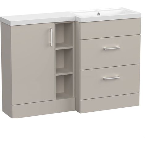 Wichnor Floor Standing 1 Door, 2 Drawer Vanity Basin Unit with Open Shelf and Polymarble Basin, 1200mm, Right Hand, Pebble Grey