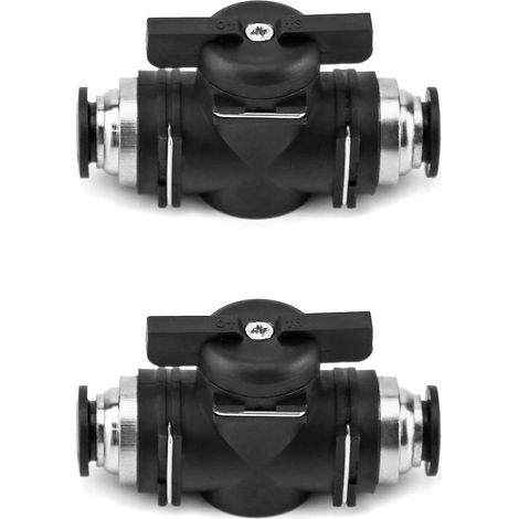 2 Pièces - Vanne D Arrêt Pneumatique - Raccord Rapide - Pour Tuyaux Air Comprimé Ø6mm - Plastique Pbt Et Cuivre - Atelier Industriel - Gris (1/5)