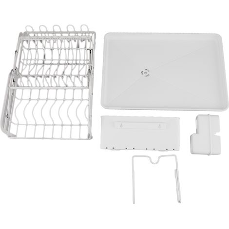 Égouttoir à vaisselle pliable à 2 niveaux, polyvalent, facile à ranger, pour comptoir de cuisine, blanc (1/5)