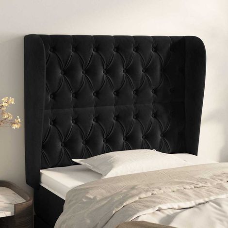 Tête de lit avec oreilles en velours noir, hauteur réglable, 93 x 23 x 118/128 cm - PANGIVO (1/5)