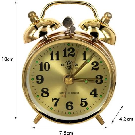 Réveil mécanique rétro doré, horloge ancienne vintage, horloge à remontage manuel, horloge de bureau en métal avec fonction snooze, or[NX] (1/3)