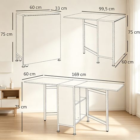 Table extensible moderne, table à manger pliante polyvalente avec rangement intégré (lot de 1 table) (1/5)