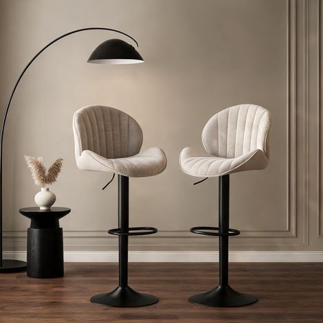 Tabouret de bar beige en polyester acier 50 x 48 x 115 cm (1/5)