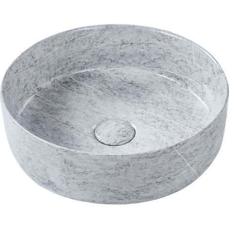 Lavabo en Céramique 37 cm Rond Mat Vasque Evier Salle de Bain Effet Granite Gris Gudar (1/5)