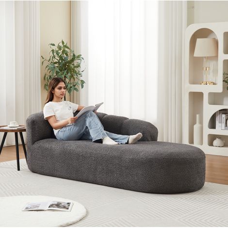 Chaiselongue de chenilla, 204 x 87 x 66 cm, sin reposabrazos, gris antracita OKMYHOME (1/5)
