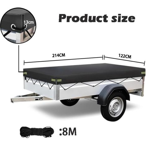 Bâche pour Remorque Noir 214 x 122 x 13 cm en Tissu Oxford - Imperméable, Coupe-Vent, Protection Solaire, Indéchirable (1/3)