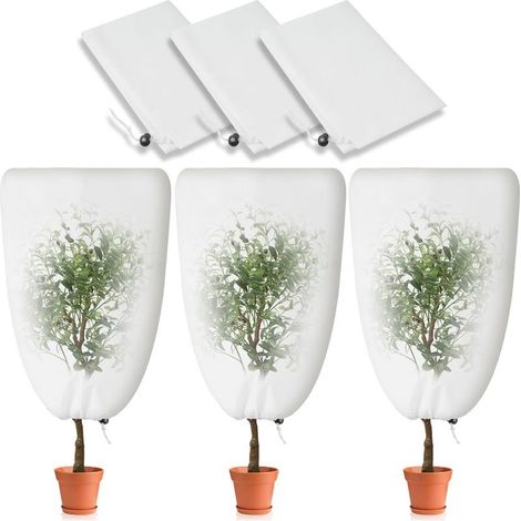 3 Pack Housse Hivernage Plante avec Cordon de Serrage, 80 x 120cm Housse de Protection pour Plantes, Peut être Froid, Résistant aux Intempéries, Chaud, Gel, Réutilisable (1/5)