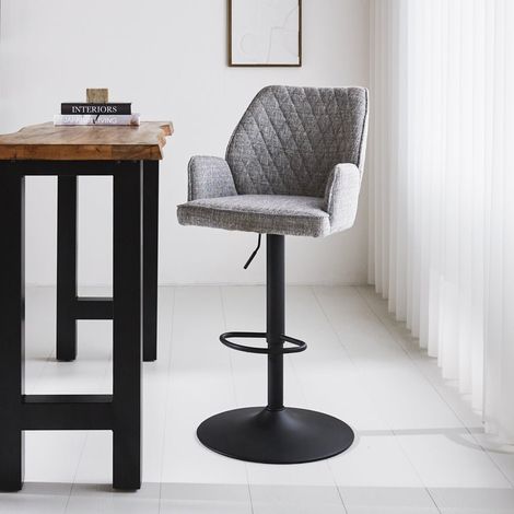 Drehbar Barhocker Grauer Novan-Chenille-Stoff – verstellbar – mit