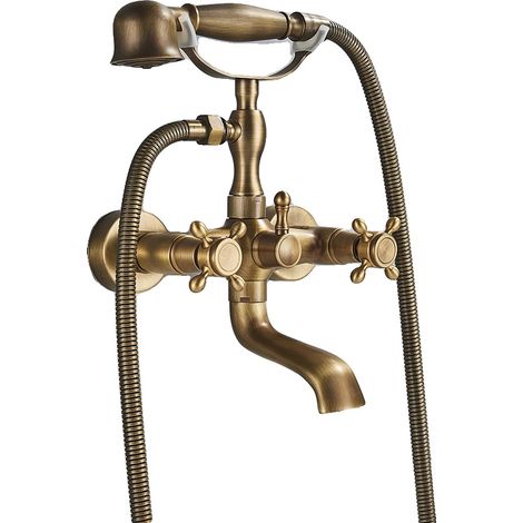 Grifo de bañera, doble manija, de pared, latón antiguo A (1/2)