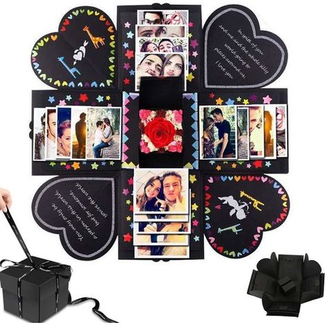 Coffret cadeau photo à faire soi-même avec effet surprise - Boîte à souvenirs pliable unique pour photos et petits mots - Idée cadeau faite main pour un anniversaire, la Saint-Valentin ou un mariage (1/5)
