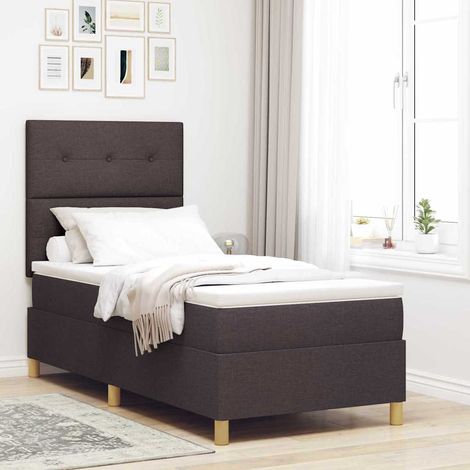 LED Boxspringbett mit Matratze Dunkelbraun 80 x 200 cm Stoff