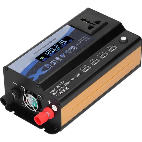 Xuyuan 12V 4000W Kfz-Stromwandler mit 4 USB-Anschlüssen, mehrfarbiger LED-Ambientebeleuchtung, Fahrzeug-Wechselrichter. (1/5)