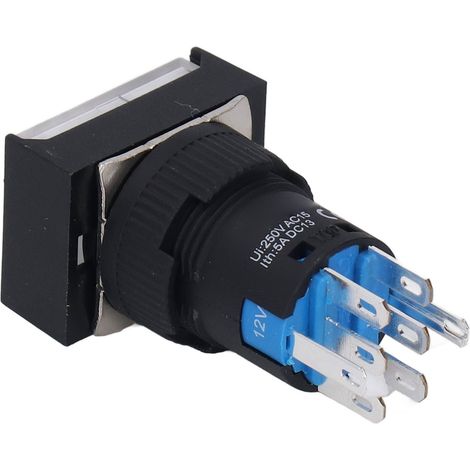 Interrupteur à bouton-poussoir momentané avec rondelle, en ABS, avec témoin lumineux intégré pour moteurs d'appareils électroménagers, 12 V CA/CC. (1/5)