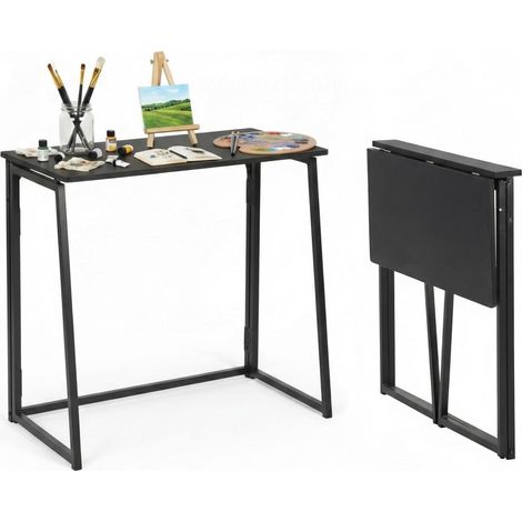Table de Bureau compacte et de Dessin 80 × 40 cm, Pliable, Peu encombrante, pour étudiants, Petits Appartements, Cadre en métal Solide, Noire (1/5)
