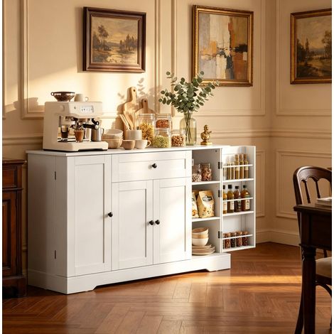 Credenza da cucina 140x40x80 cm in MDF e pannelli, bianca, salvaspazio – MEUBLIV (1/5)