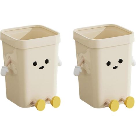 Poubelle de Bureau - Lot de 2 - Plastique PP Beige - Design Animé 7L - Cuisine et Bureau - 14x23x17,5 cm (1/5)