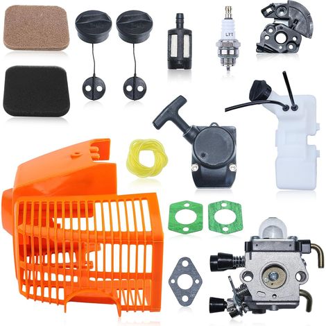 Kit de réservoir d'essence, lanceur à rappel, carter et carburateur pour Stihl FS75 FS80 FS85 débroussailleuse, pièces avec filtre à carburant, adaptateur d'admission, remplace 4137 350 0410 (1/5)