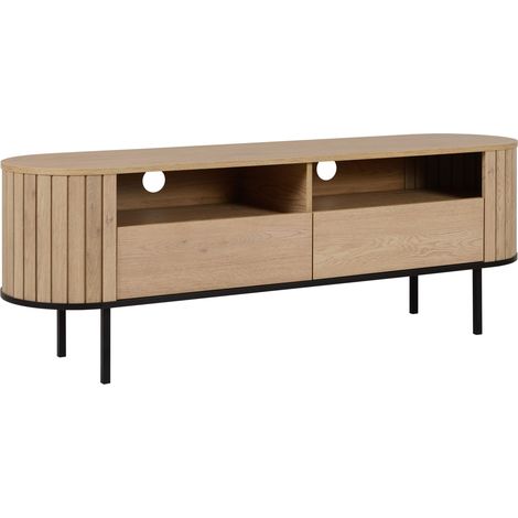 Meuble TV MITO chêne cremona L-154 cm avec bords arrondis et pieds en métal noir (1/5)