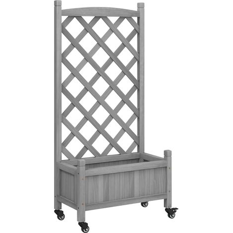 vidaXL Jardinera con enrejado y ruedas madera maciza de abeto gris (1/2)