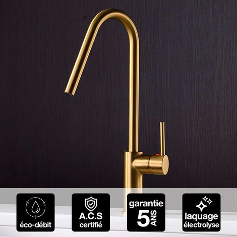 Robinet Mitigeur de Cuisine anti-calcaire avec Douche anti-calcairette Or Brossé IMEX KENIA GCE020/OC (1/4)