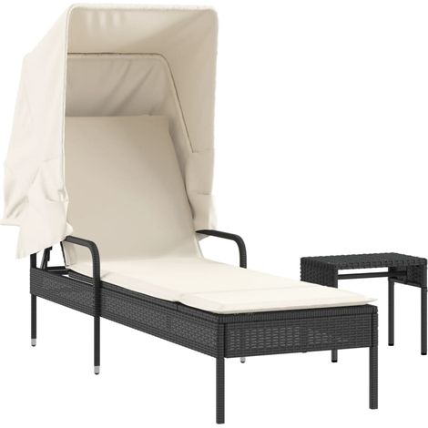 Maison Exclusive - Tumbona con capota y mesa ratán sintético negr