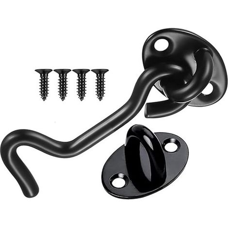 Cerraduras para muebles，5 piezas de ganchos y ojales de acero inoxidable，5 piezas，7,6 cm，negro，acero (1/2)