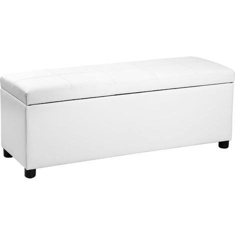 Panca baule con vano portaoggetti in sintetico bianco 119x38x45cm 030001628