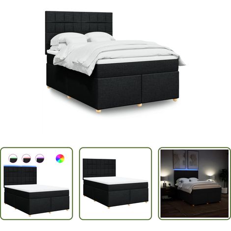 vidaXL LED-Beleuchtung - Boxspringbett mit Matratze Schwarz 140x200 cm Stoff (1/5)