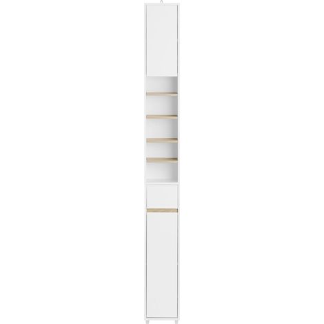 SoBuy Armadio Colonna bagno, Mobile bagno alto con 2 Ante e 1 cassetto altezza: 180 cm Bianco-Naturale BZR34-WN