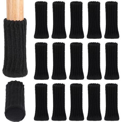 Tyqour Lot de 16 paires de chaussettes de chaise tricotées en feutre avec patins en feutre - Capuchons de protection antidérapants pour pieds de chaise - Pour meubles, pieds de chaise, table (1/5)