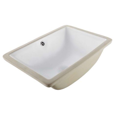 Lavabo Bajo Encimera de Cerámica Rectangular, con Rebosadero, Fregadero de Cocina Moderno para Espacios Pequeños, Resistente a las Manchas y el Amarilleo, Color Blanco, 460 x 330 x 185 mm (1/5)