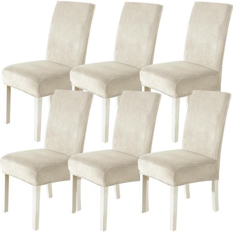Stuhlhussen Samt 6er Set, Stretch, Kratzfest, Waschbar, Beige (1/5)