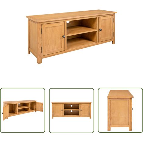 The Living Store Meuble TV 110x35x44 cm Bois de chêne massif - Meuble Tv - Meuble Televison - Support Tv - Rangement Tv - Design Rustique (1/5)