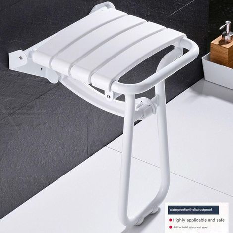 Klappbarer Duschsitz fürs Badezimmer, sicherer, wandmontierter Duschstuhl für Senioren, Badhocker mit Beinen – Weiß, 1 Stück
