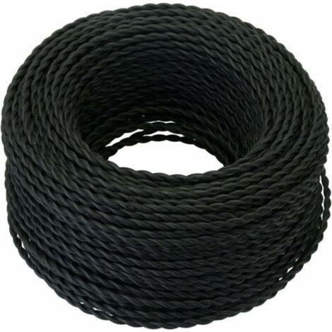 Câble Electrique Textile 10M,Rétro Corde de chanvre tressé torsadée Câble 2x0,75 mm², 2 fils torsadés toronnés,pour DIY Pendentif Lampe/Noir RWCâble électrique (1/5)