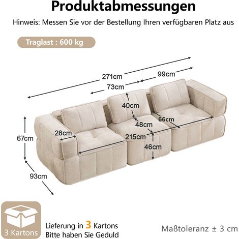 Polsterbett aus Stoff in Beige 271 x 93 x 67 cm HOMAIRE (1/5)