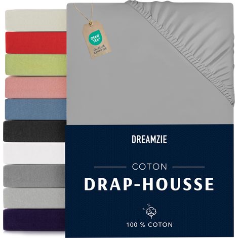 Drap Housse 70x160 100% Jersey Coton Gris Linge de Lit avec Coins Elastiques (1/5)