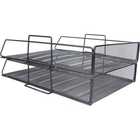 Lot 2 plateaux courrier 2 niveaux empilables vertical, grille métallique creux en fer, rangement bureau modulable libre DIY (1/5)