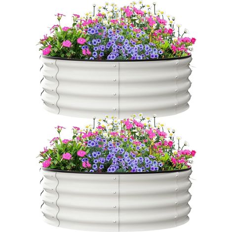 Lot de 2 Jardiniere Surelevee en Acier Galvanise 91x91x30 cm Blanc Bac a Fleurs Potager Exterieur Sans Fond (1/5)
