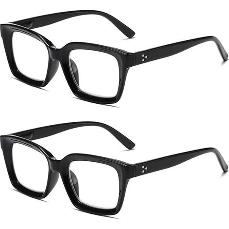 Un juego de dos pares de gafas de lectura, talla grande, negras, unisex, con bisagra de resorte, soporte para lectura, lente de 1.0 (1/5)