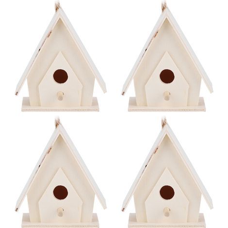 GARRYFIZH Mini maison d'oiseau suspendue en bois, 4 pièces, nids, Cage, artisanat d'ornement pour décoration de jardin et de cour