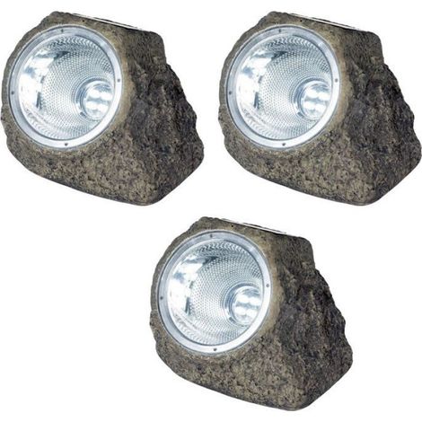 Lot de 3 Spots solaires polyrésine - - Rocher - 10 Lumens - Marron - LED (1/4)