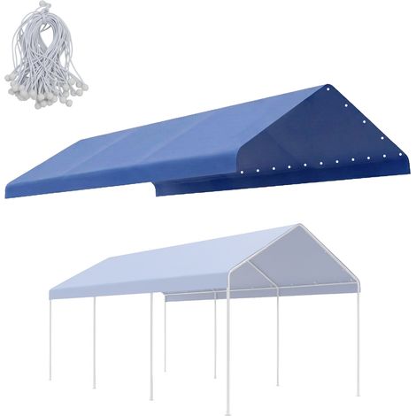 Aoodor Carport Replacement Canopy Cover with Extra-Long Ball Bungees for All Weather, Only Cover-blue