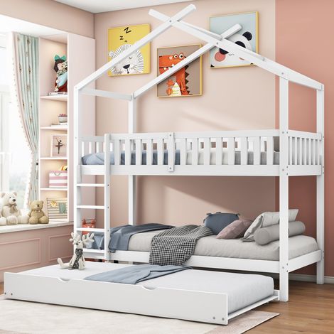 Cama casita infantil 90x200 cm de madera blanca, 3 en 1, sin colchón FloraGrace (1/5)