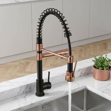 Grifo de Cocina - Grifo Mezclador - Rotación de 360° - 2 Modos de Pulverización - Negro y dorado rosa (1/5)