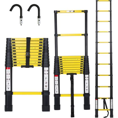 Jiubiaz Échelle télescopique escabeau 3,2m noire avec crochets amovibles, multifonction, 150kg